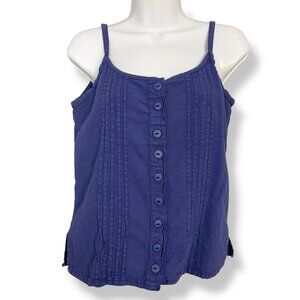 Manta Tank Top Pin Tuck Button-Up Size Medium Women Indigo Blue Sleeveless Boho‎